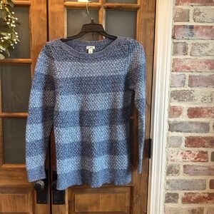 L.L. Bean Sweater Womens Medium Blue Ombre Striped Textured Cotton Pullover